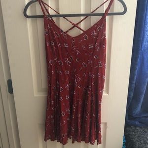 American eagle red floral cross back flowy dress